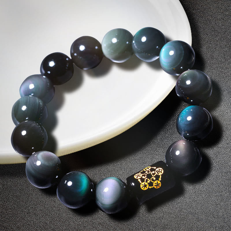 Pulsera de transformación positiva de obsidiana arcoíris natural con Buddha Stones