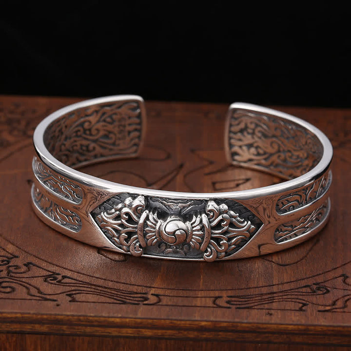 Brazalete de plata de ley 925 con grabado de poder espiritual Vajra Dorje