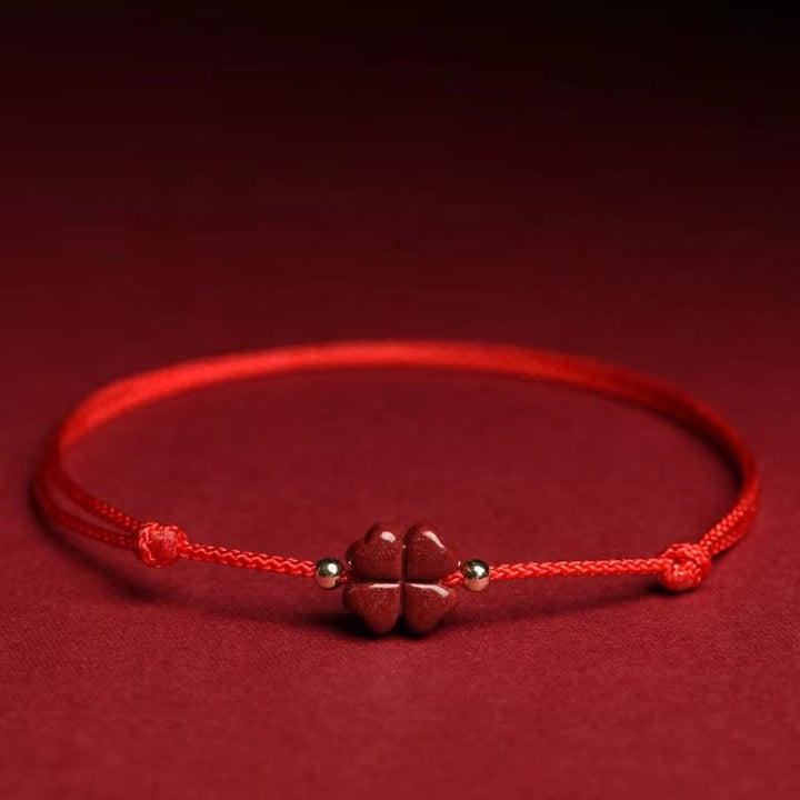 Pulsera tobillera con Buddha Stones, cinabrio Natural, trébol de cuatro hojas, bendición, hilo rojo