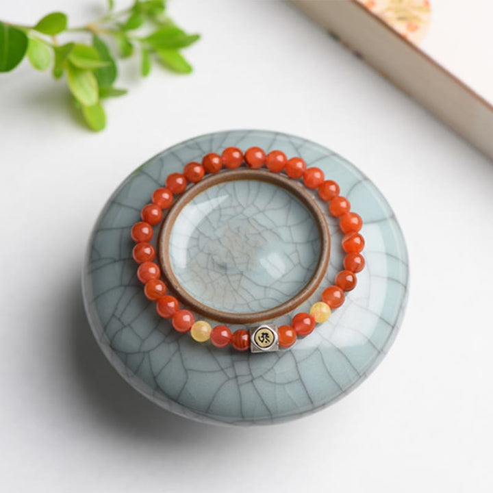 Buddha Stones, Plata de Ley 925, amuleto de Buda natal del zodiaco chino, ágata roja, ámbar, pulsera de autoaceptación - image 4