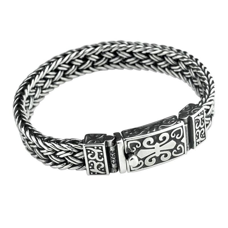 Pulsera de cadena curativa trenzada con patrón de tótem de vid retro con Buddha Stones