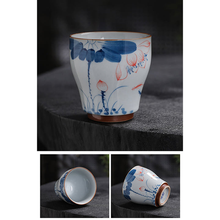 Tazas de té de cerámica de bambú con hojas de flor de loto y Buddha Stones, tazas de té de Kung Fu