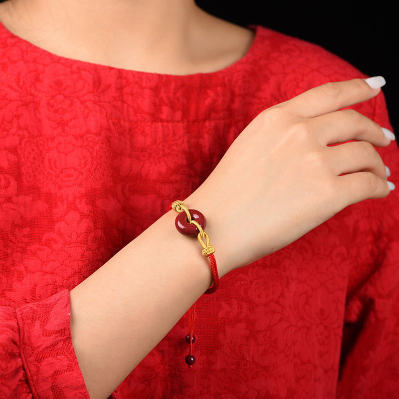 Pulsera de cuerda trenzada con hebilla de paz de cinabrio hecha a mano con Buddha Stones
