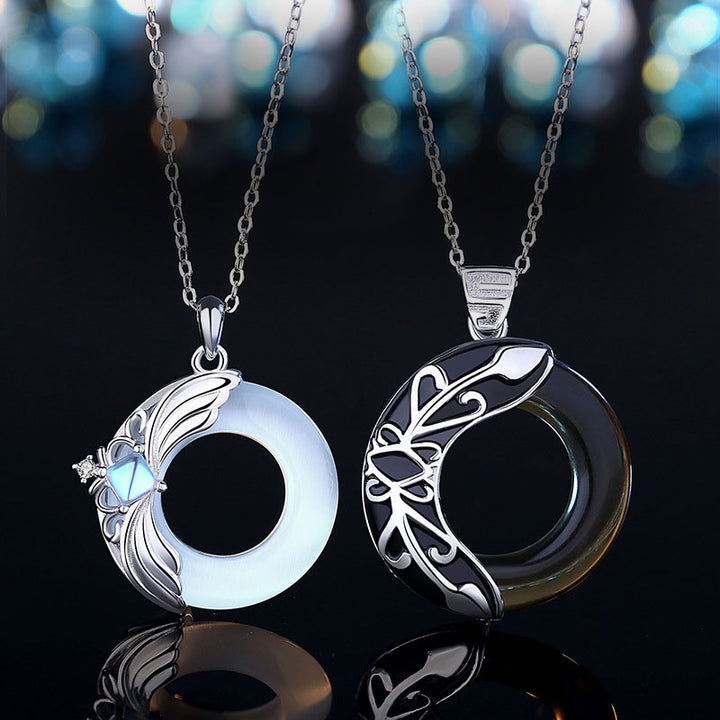 Colgante de collar curativo de la suerte de cobre con alas de amor