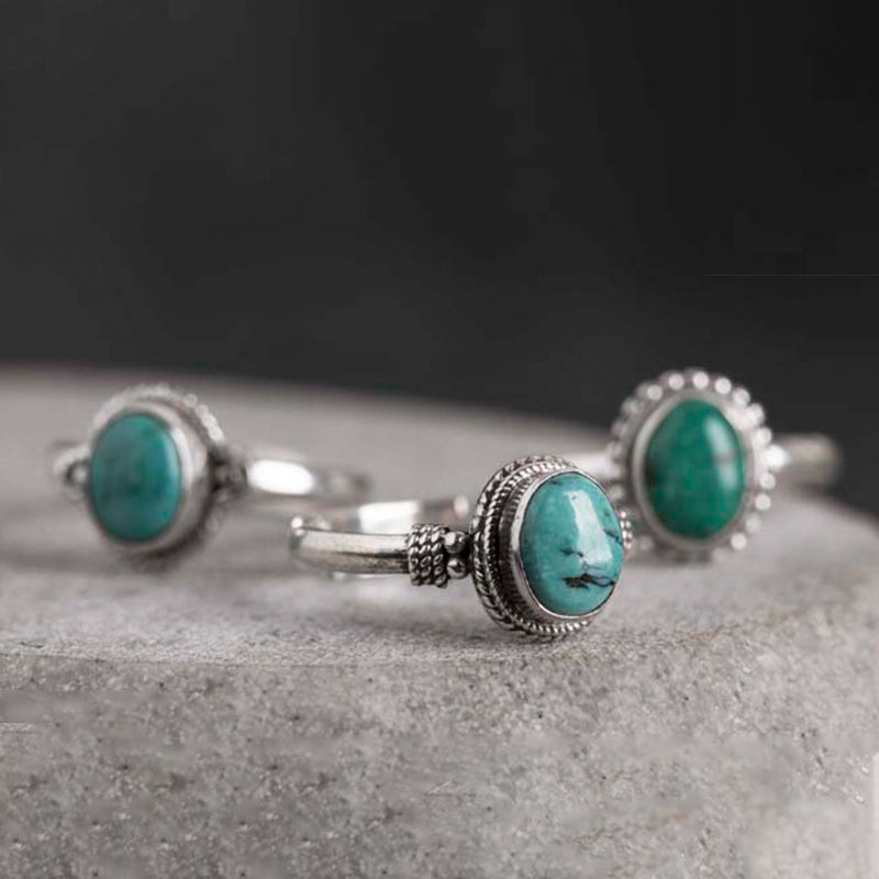 Anillo de amor de sabiduría turquesa de plata de ley 925 con Buddha Stones