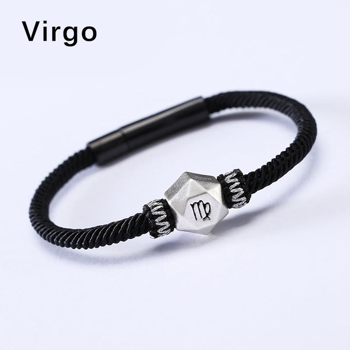 Pulsera de hilo hecha a mano con protección de las 12 constelaciones del zodíaco de plata de ley 999 con Buddha Stones