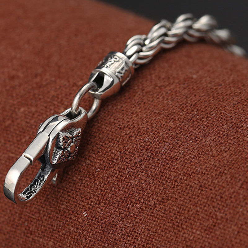 Pulsera de plata de ley 925 con Buddha Stones , Om Mani Padme Hum del Tíbet, doble Dorje Vajra, diseño trenzado, paz y amor