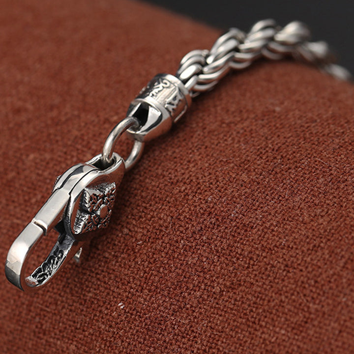 Pulsera de plata de ley 925 con Buddha Stones , Om Mani Padme Hum del Tíbet, doble Dorje Vajra, diseño trenzado, paz y amor