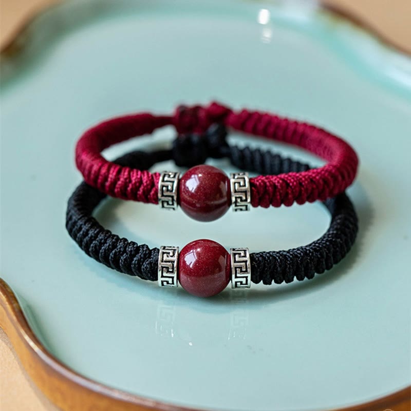 Pulsera de hilo trenzado hecha a mano con cuentas de cinabrio natural de plata de ley 925 con Buddha Stones