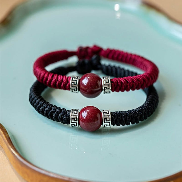 Pulsera de hilo trenzado hecha a mano con cuentas de cinabrio natural de plata de ley 925 con Buddha Stones