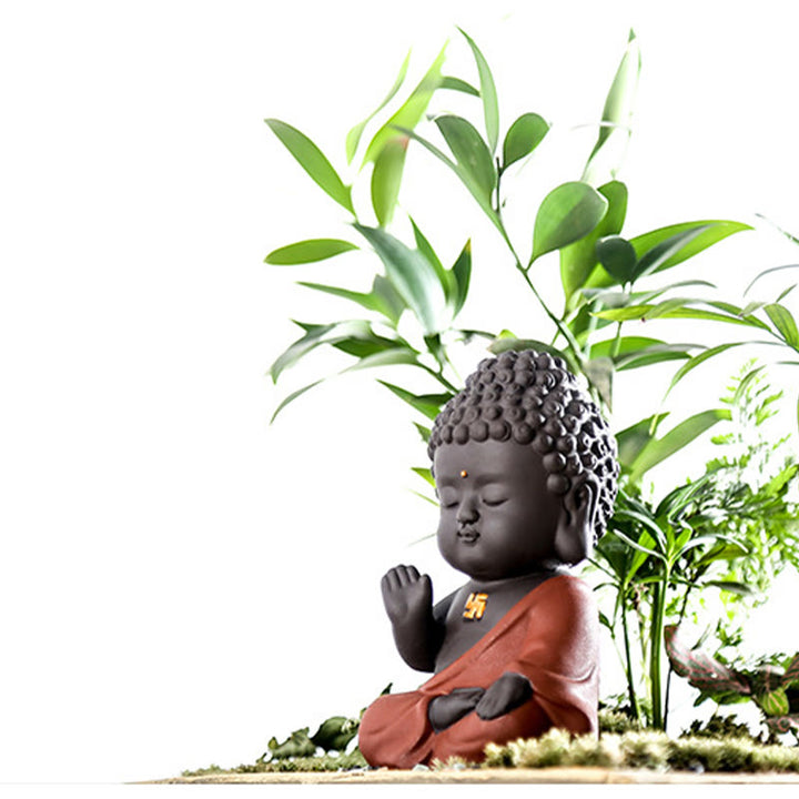 Buddha Stones Pequeño Buda Serenidad Arcilla Púrpura Decoración de Escritorio para el Hogar
