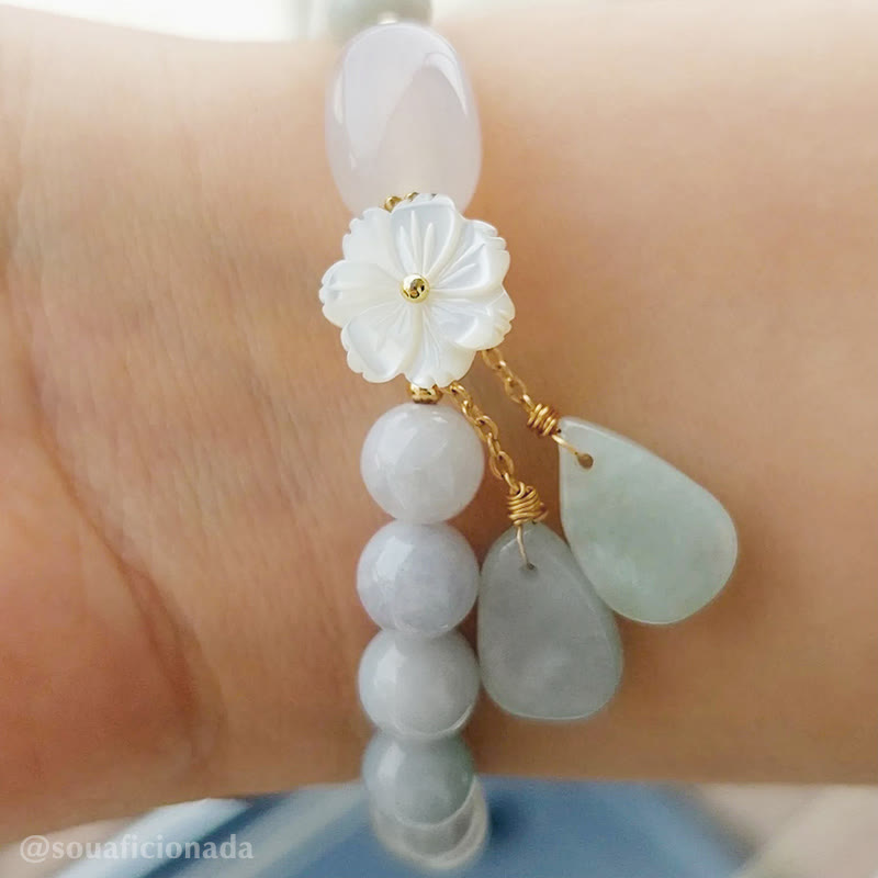 Pulsera de la Suerte de Jade Blanco Natural con Buddha Stones
