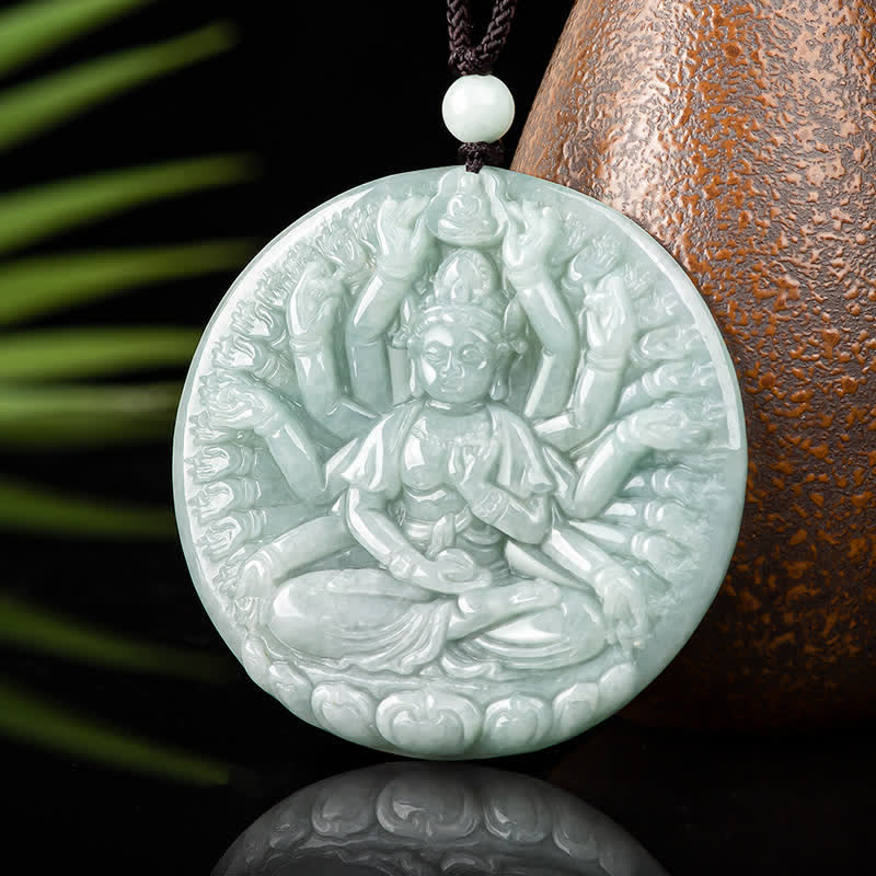 Colgante de collar de cadena con bendición de jade de Avalokitesvara Kwan Yin de mil manos - image 5
