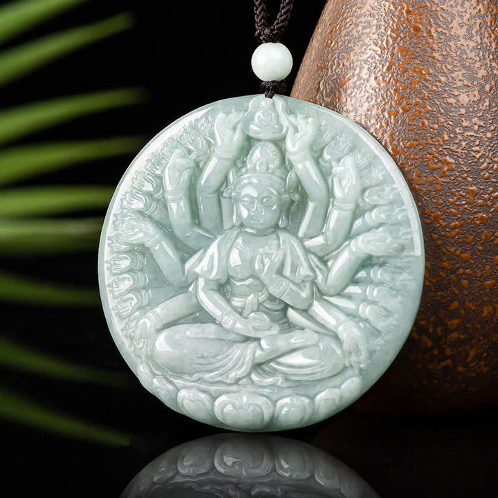 Colgante de collar de cadena con bendición de jade de Avalokitesvara Kwan Yin de mil manos - image 5