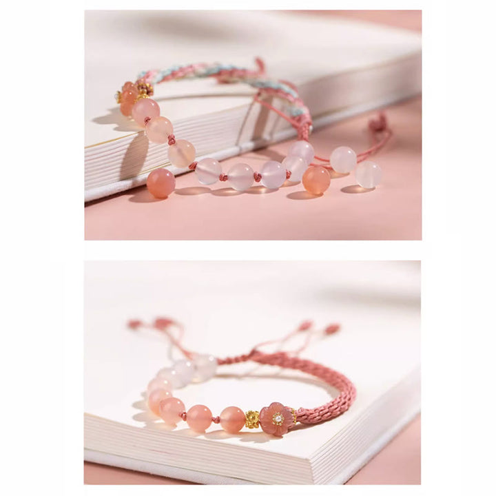 Pulsera de cuerda hecha a mano con Buddha Stones, ágata degradado Natural, nudo de reencarnación, flor de melocotón, riqueza y suerte