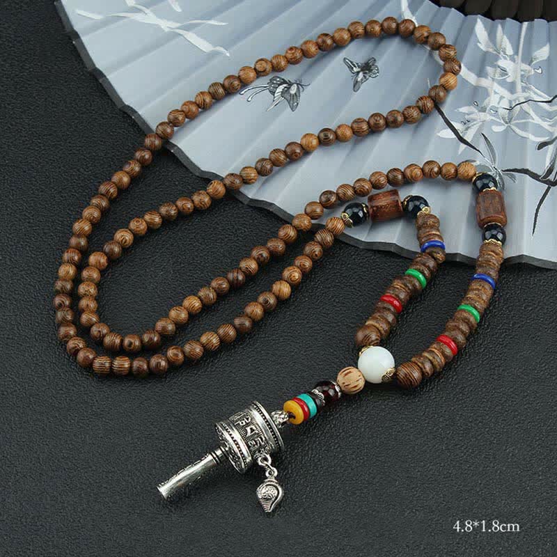 Buddha Stones tibetano Om Mani Padme Hum rueda de oración rotación Vajra collar de madera colgante - Rueda de oración de plata - image 13