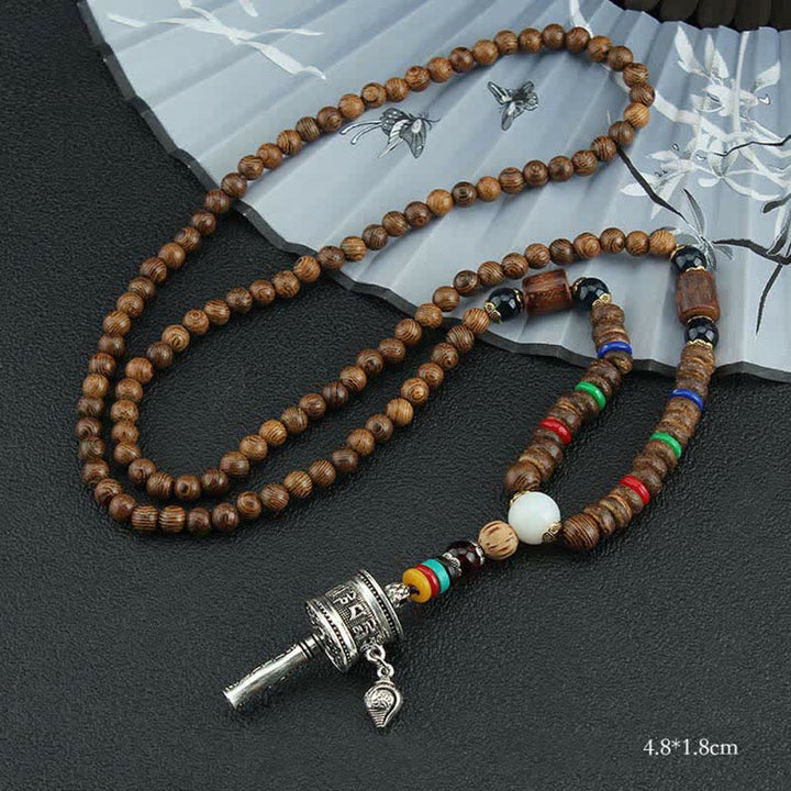 Buddha Stones tibetano Om Mani Padme Hum rueda de oración rotación Vajra collar de madera colgante - Rueda de oración de plata - image 13