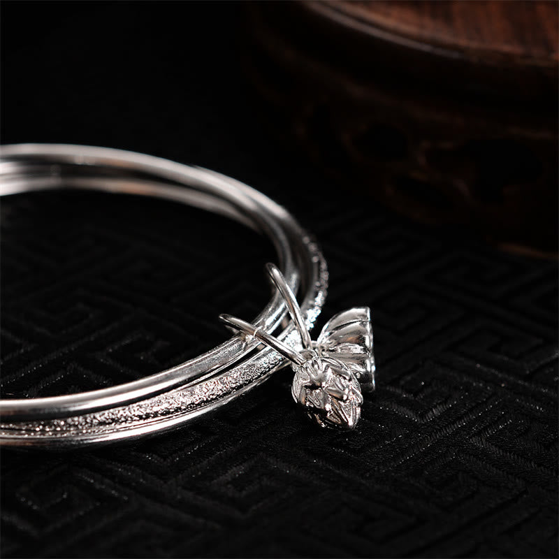 Brazalete de pulsera de cobre blanco con flor de loto y Buddha Stones