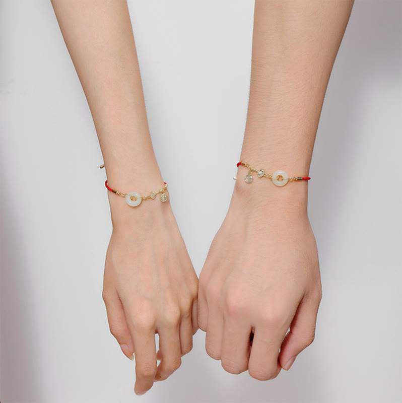 Pulsera de cuerda roja con hebilla de paz de jade hetiano chapado en oro de 18 quilates con Buddha Stones