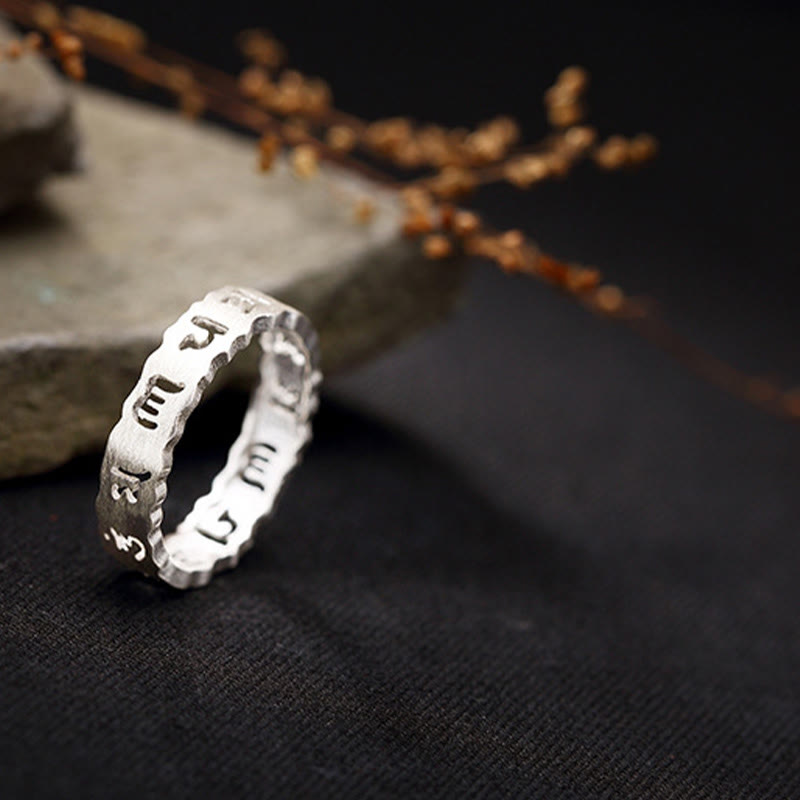Anillo hueco de paz Om Mani Padme Hum de plata de ley 925 tibetana con Buddha Stones