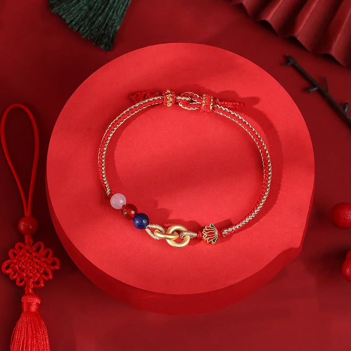 Pulsera auspiciosa de loto con doble hebilla de la paz de plata de ley 925 con Buddha Stones
