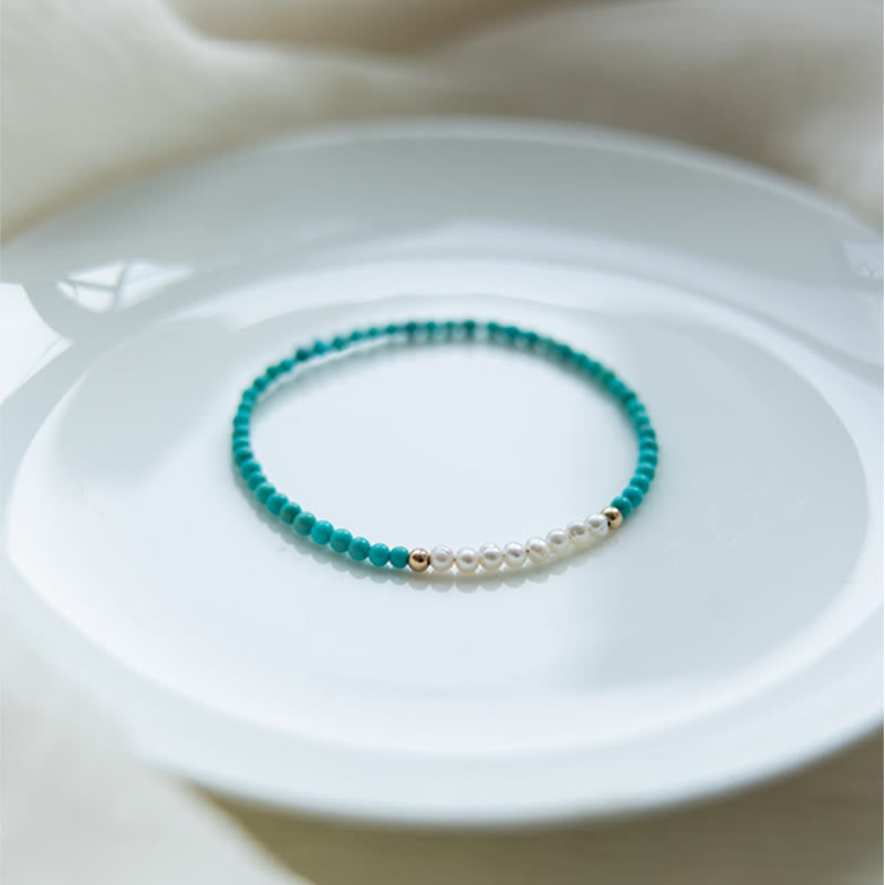 Pulsera con cuentas de perlas turquesas naturales de plata de ley 925 con Buddha Stones