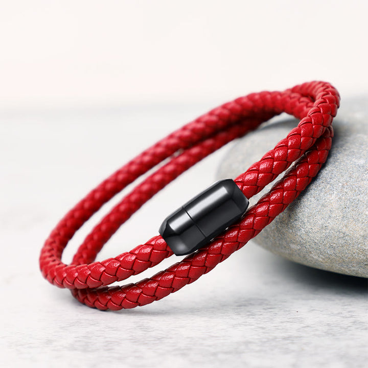 Pulsera con hebilla magnética de protección con hilo rojo de cuero genuino con Buddha Stones