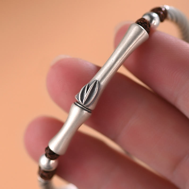 Pulsera de plata de ley 999 con diseño de bambú y suerte de cigarra