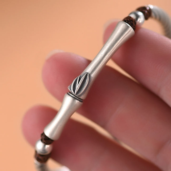 Pulsera de plata de ley 999 con diseño de bambú y suerte de cigarra