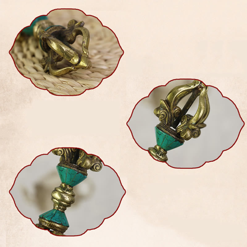 Buddha Stones tibetanas de cinco puntas Vajra Dorje hechas a mano, decoración de cobre de poder espiritual de Nepal - image 9