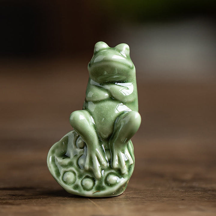Mini Buddha Stones para meditación, loto pequeño, rana en reposo, cerámica, riqueza, suerte, té para el hogar, figura decorativa para mascotas
