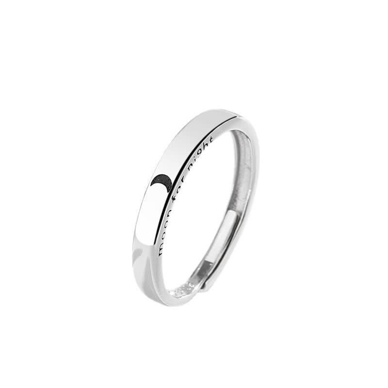 Anillo de pareja ajustable con protección solar y luna de plata de ley 925 con Buddha Stones