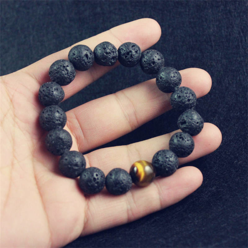Pulsera curativa de la paz con piedra de ojo de tigre, roca de lava, Buddha Stones