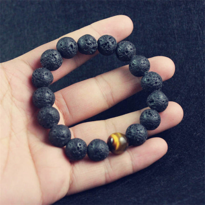 Pulsera curativa de la paz con piedra de ojo de tigre, roca de lava, Buddha Stones