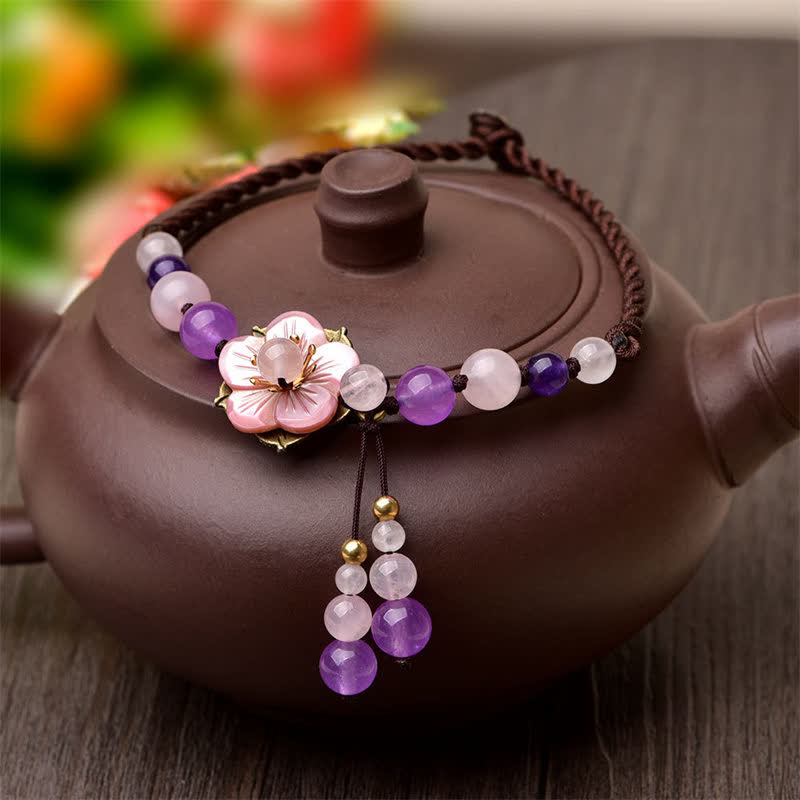 Tobillera curativa de la suerte con dije de cristal de cuarzo rosa y amatista Natural con Buddha Stones - image 1