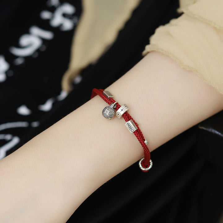 Pulsera trenzada hecha a mano con Buddha Stones , Plata de Ley 925, oro, bestia tragadora, pez Koi, riqueza