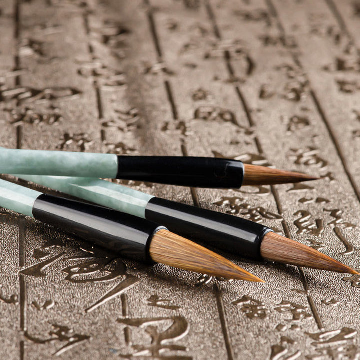 Buddha Stones, Jade Natural, suerte, pluma de pincel de caligrafía china, pincel de escritura chino con caja de regalo