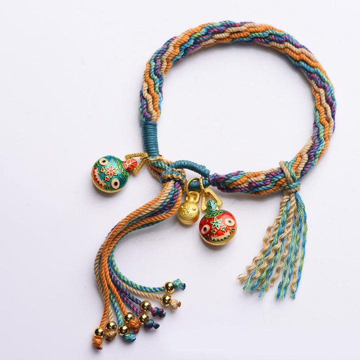 Pulsera de cuerda colorida trenzada con nudo de reencarnación de la familia de la bestia tragadora de oro con Buddha Stones