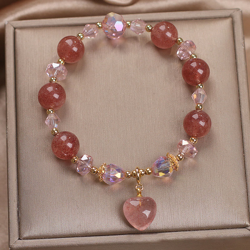 Pulsera positiva curativa del corazón del amor del cristal del cuarzo de la fresa natural de las Buddha Stones
