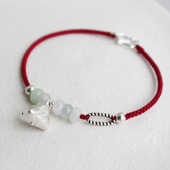 Pulsera de la abundancia del encanto de Zongzi del hilo rojo del jade de la plata esterlina de las Buddha Stones