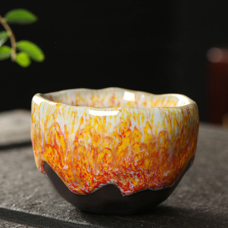 Taza de té de cerámica con Buddha Stones, color naranja, rojo, verde y amarillo, taza de té de Kung Fu