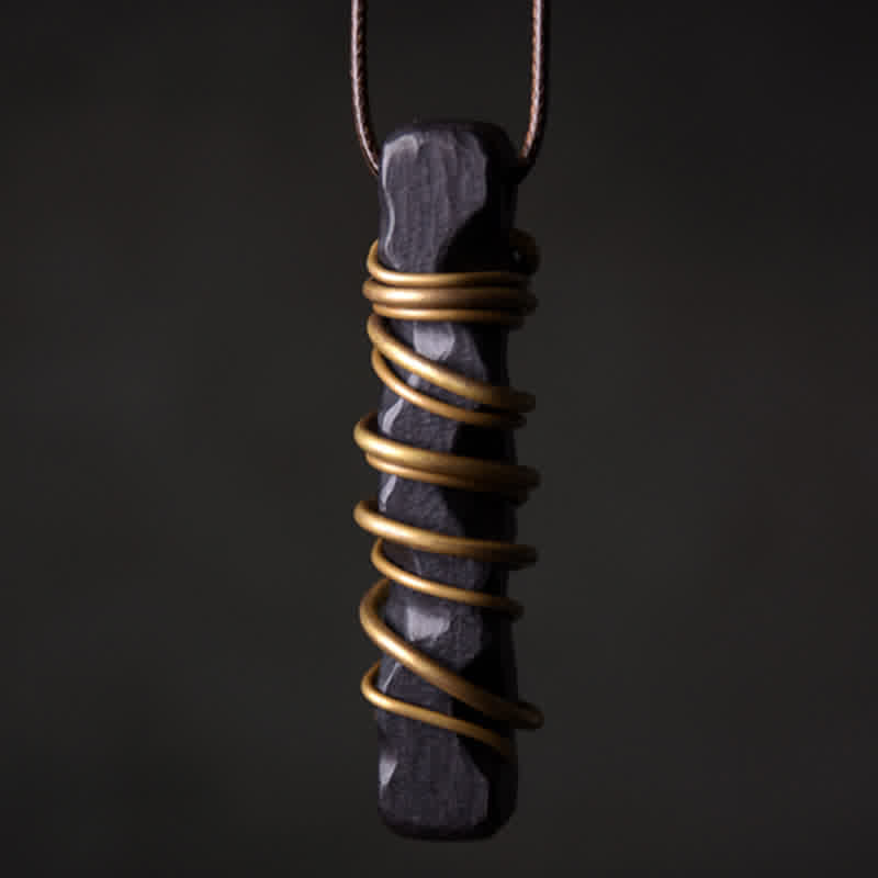 Colgante de collar con colgante de equilibrio de paz, madera de ébano tibetano y Buddha Stones , con detalles de latón y piedras de Buda. - image 0