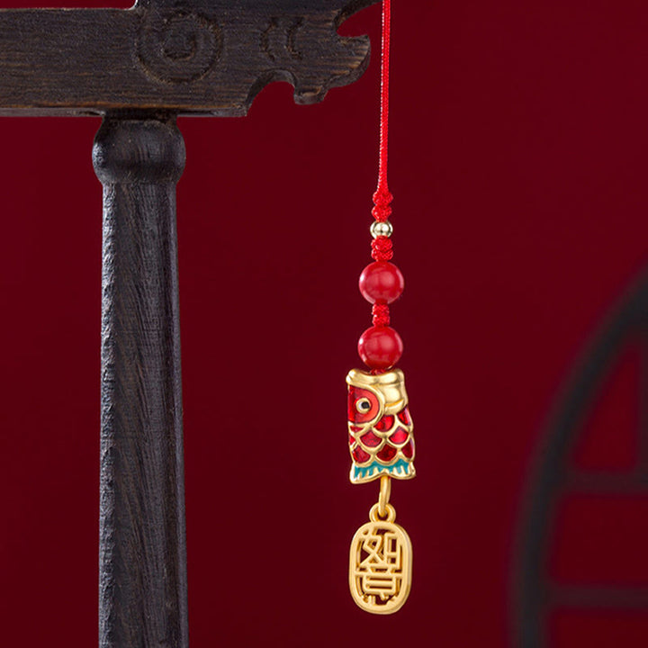 Buddha Stones, pez Koi, cinabrio que atrae la riqueza, deseo Ruyi, amuleto de suerte, decoración colgante para teléfono