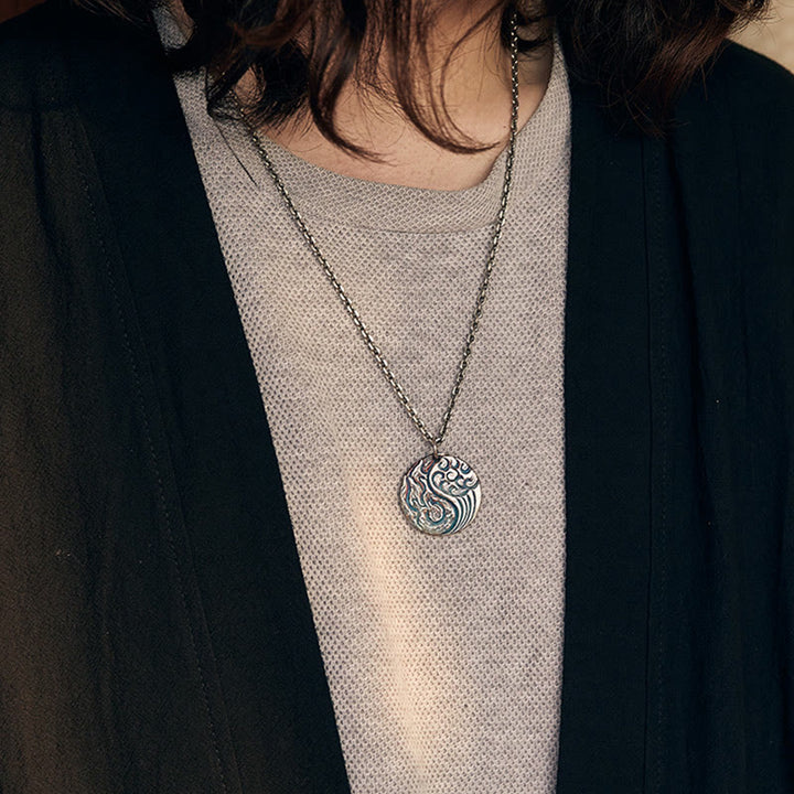 Collar con colgante de equilibrio de agua y fuego Yin Yang de plata de ley 990 con Buddha Stones - image 9