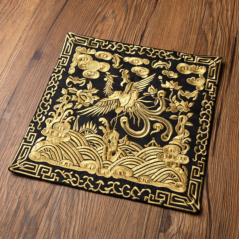 Alfombrilla para taza bordada con Buddha Stones , dragón Fénix, Kirin, posavasos para taza de té, tapete para té Kung Fu