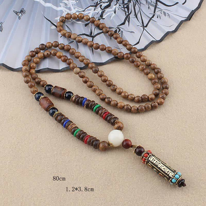 Buddha Stones tibetano Om Mani Padme Hum Dzi cuentas wengué collar de madera colgante - image 6