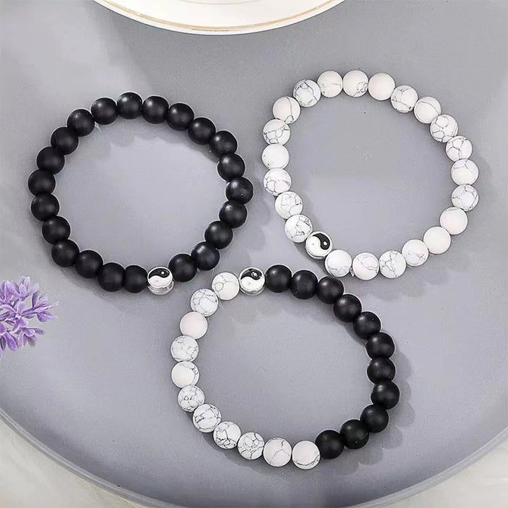 Buddha Stones, 3 uds., turquesa blanca Natural, cuentas de piedra esmerilada, pulsera de riqueza Yin Yang
