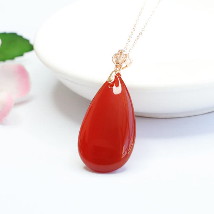 Colgante de plata de ley 925 con forma de gota de agua y ágata roja