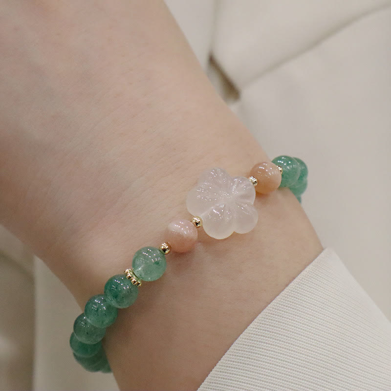 Pulsera de gratitud con flores de calcedonia, cuarzo, fresa, verde natural , Buddha Stones