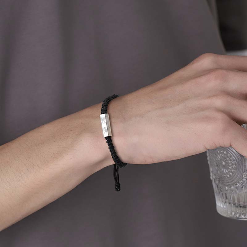 Pulsera de hilo de bendición con grabado de letras de plata de ley 925 con Buddha Stones - image 8